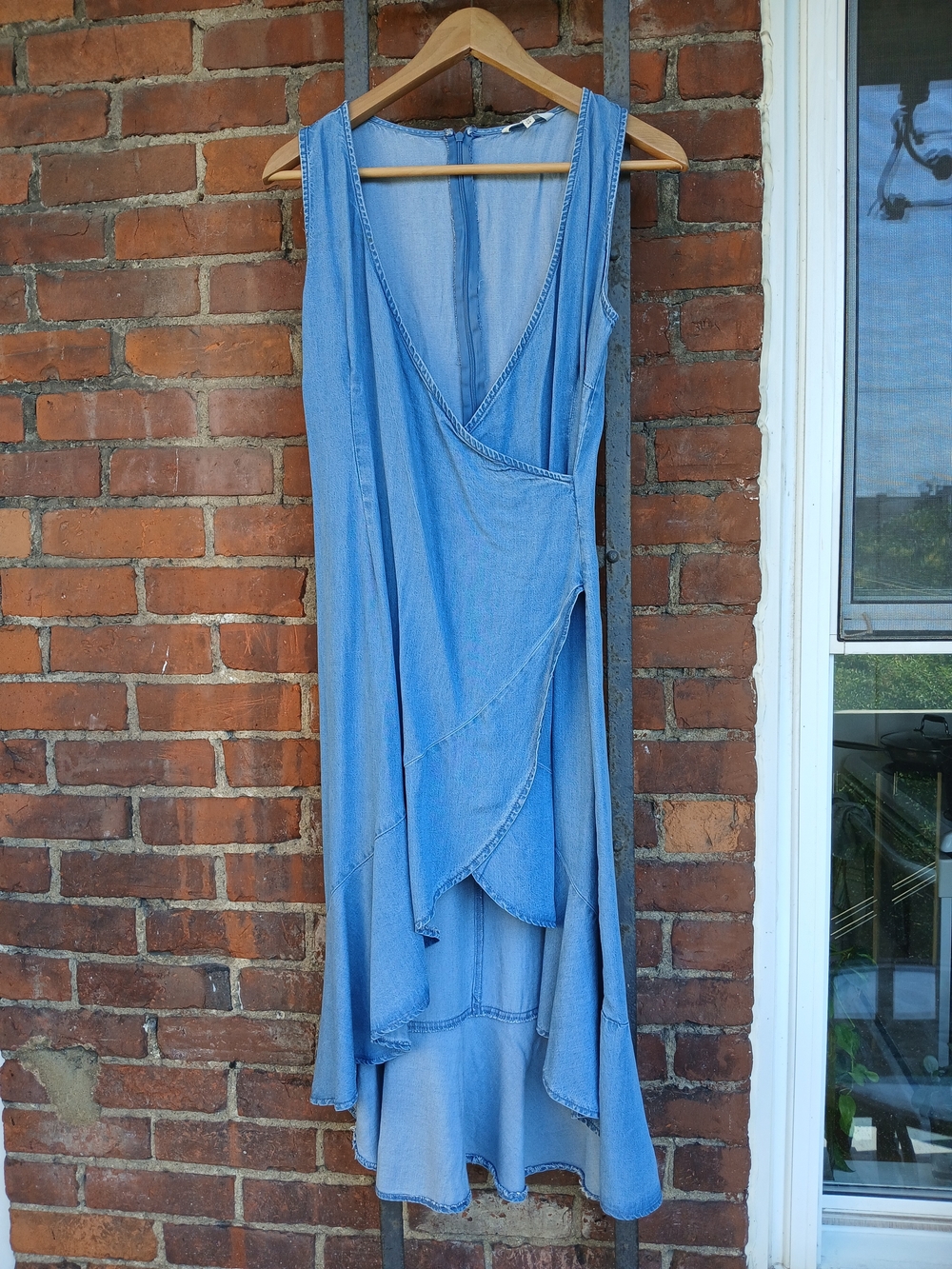Light Blue Sleeveless Wrap-Style Women’s Dress